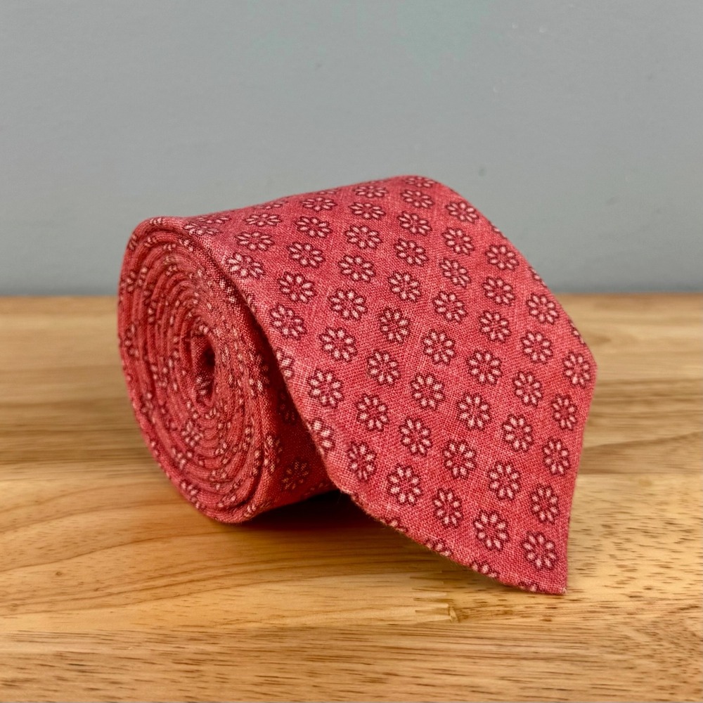 Suitsupply 60"x3.25" Necktie Pink Floral Medallion 100% Linen Tie Made in Italy